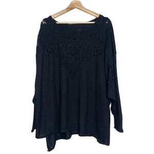 Free People Black Pointelle Ballet Sweater Crochet Knit Pullover Crew Neck Small